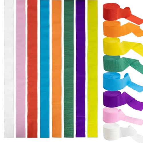DIKARIYA Krepppapier Rainbow, 8er Krepppapier Bunt zum Basteln, Kreppbänder Band Papier, Krepp-Papier Bastelkrepp Kreppband Rollen für Maibaum Bänder Feier Hochzeit Party Kinder DIY Papier Dekoration von DIKARIYA