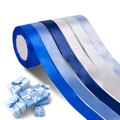 DIKARIYA Satinband Bänder, Breit Geschenkband Schleifenband Bunte Stoffbänder für Geschenkverpackung, Kunsthandwerk, Haarschleifen, Blumenstrauß, Basteln DIY, Party Dekoration (Blau) von DIKARIYA