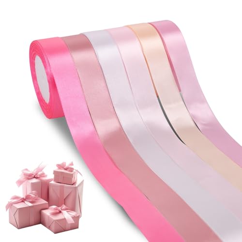 DIKARIYA Satinband Bänder, Breit Geschenkband Schleifenband Bunte Stoffbänder für Geschenkverpackung, Kunsthandwerk, Haarschleifen, Blumenstrauß, Basteln DIY, Party Dekoration (Rosa) von DIKARIYA