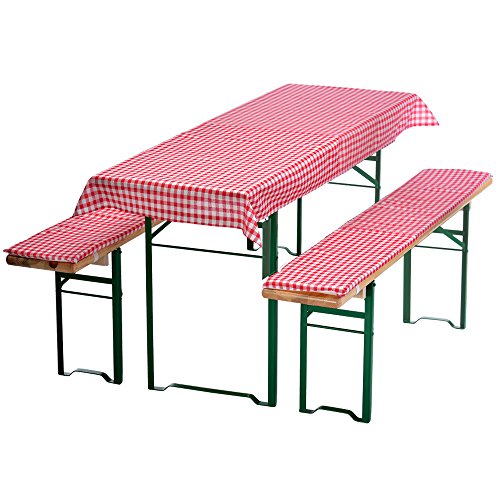 DILUMA | Bierbankauflagen Set Karo Rot | 1x Tischdecke 130x70 cm für 110x50 cm Biertische und 2X gepolsterte Bierbankauflage 110x25 cm | Auflagen Set für Bierzeltgarnitur | Gepolstert, ÖkoTex100 von DILUMA