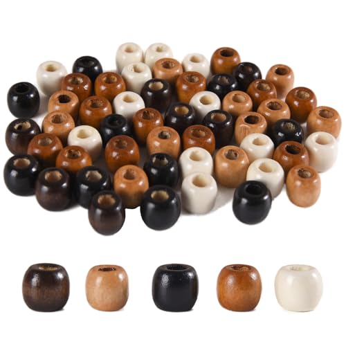 Holzperlen mit großem Loch, 11 x 12 mm, 5 Farben, natürliche Holz-Abstandshalter, Haarperlen für DIY, Halsketten, Haarzöpfe, Makramee-Zubehör, Schmuckhandwerk, 100 Stück Holzperlen mit großem Loch, 11 x 12 mm, 5 Farben, natürliche Holz-Abstandshalter, Haarperlen für DIY, Halsketten, Haarzöpfe, Makramee-Zubehör, Schmuckhandwerk, 100 Stück von DILUSILK