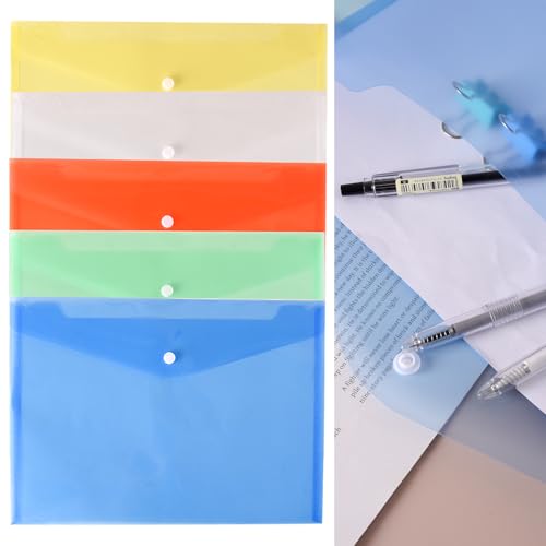 Kunststoffmappen, A4-Format, Dokumentenmappen, Dokumentenmappen mit Knopf, transparente Farben mit Knopf-Aufbewahrung und Organisation, Bürobedarf, 5 Stück Kunststoffmappen, A4-Format, Dokumentenmappen, Dokumentenmappen mit Knopf, transparente Farben mit Knopf-Aufbewahrung und Organisation, Bürobedarf, 5 Stück von DILUSILK