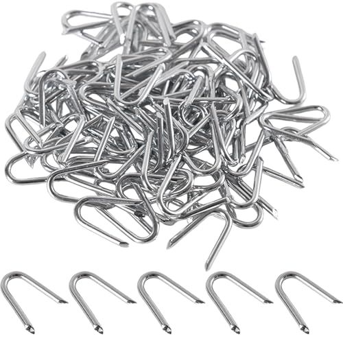 Verzinkte U-Nägel, Netzklammern, 100 Stück, 20 mm, Zaunklammern, ideal für Hühnerdraht, U-förmige Befestigungen, Nägel für Zäune für Drahtgeflecht, gewebte Zäune, Gartennetzbefestigungen, Nägel von DILUSILK