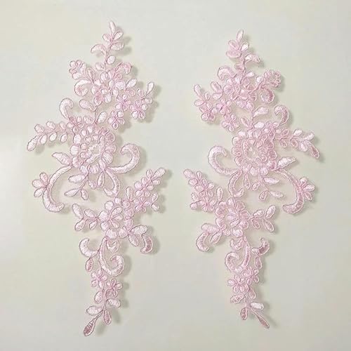 Bestickte Blumen Halskette Trim, 1 Paar Stickerei Blume Spitze Applikation Nähen Patch Stoff Kragen Trim Patches Handwerk Aufkleber Hals DIY Nähen Dekoration-Rot-23x10cm (Rosa) von DIMEIYAN