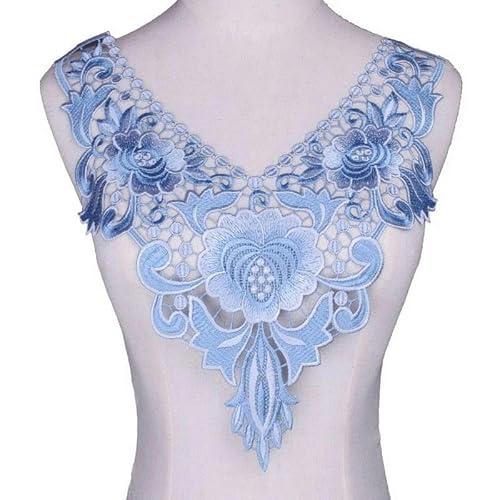 Bestickter Blumen-Ausschnitt, Halsband-Besatz, 1 Stück, bestickter blauer Spitzenstoff, Halsausschnitt, Kragenapplikation, Stickerei, Aufnäher, Nähstoff, DIY-Zubehör, 8–1 Stück (24) von DIMEIYAN