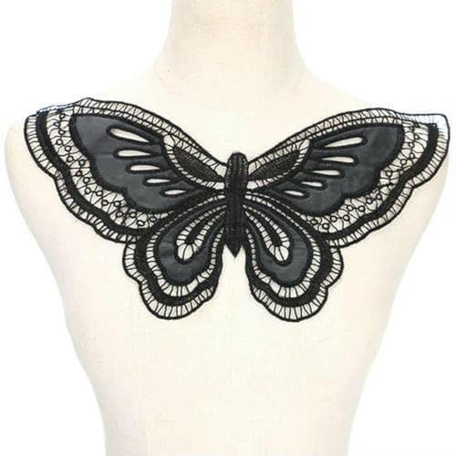 Bestickter Blumen-Ausschnitt, Halsband-Besatz, 1 Stück, schwarzer Stoff, Blumenspitze, Nähapplikation, Spitzenkragen, Halsband, Applikation, DIY-Zubehör, Scrapbooking, BW180-1 Stück (BW028) von DIMEIYAN