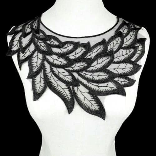 Bestickter Blumen-Ausschnitt, Halsband-Besatz, 1 Stück, schwarzer Stoff, Blumenspitze, Nähapplikation, Spitzenkragen, Halsband, Applikation, DIY-Zubehör, Scrapbooking, BW180-1 Stück (BW084) von DIMEIYAN