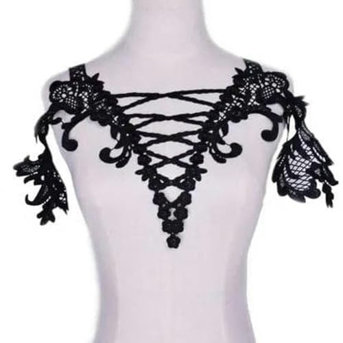 Bestickter Blumen-Ausschnitt, Halsband-Besatz, 1 Stück, schwarzer Stoff, Blumenspitze, Nähapplikation, Spitzenkragen, Halsband, Applikation, DIY-Zubehör, Scrapbooking, BW180-1 Stück (BW085) von DIMEIYAN