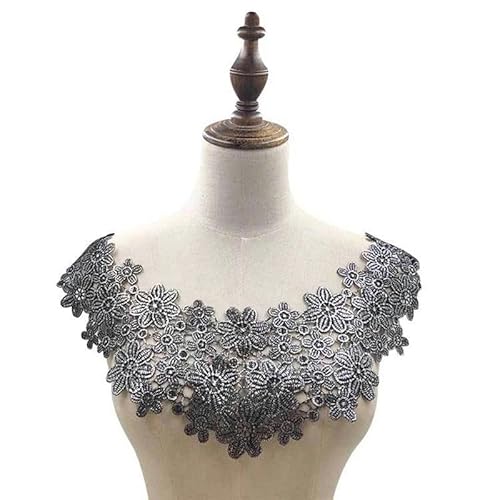 Bestickter Blumen-Halsausschnitt, Halsband, 1 Stück, 3D-Stickerei, Spitzenstoff, kleine Blumenspitze, Nähapplikation, Halsband, Bekleidungszubehör, Scrapbooking, 2 - 1 Stück (Silber) von DIMEIYAN