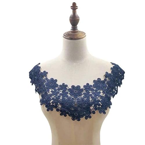 Bestickter Blumen-Halsausschnitt, Halsband, 3D-Stickerei, Spitzenstoff, kleine Blume, Spitze, Nähapplikation, Halsband, Bekleidungszubehör, Scrapbooking, 3-1 Stück (Marineblau) von DIMEIYAN