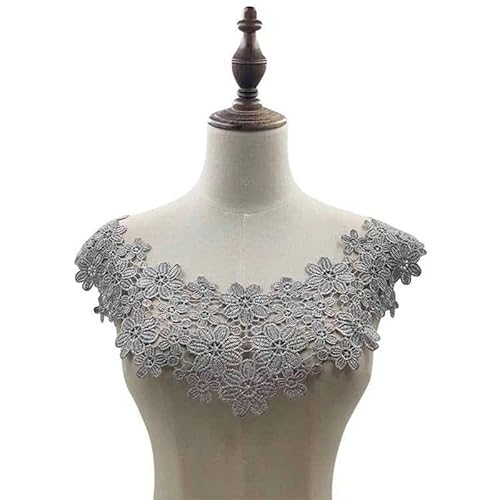 Bestickter Blumen-Halsausschnitt, Halsband, 3D-Stickerei, Spitzenstoff, kleine Blume, Spitze, Nähapplikation, Halsband, Bekleidungszubehör, Scrapbooking, 3-1 Stück (grau) von DIMEIYAN
