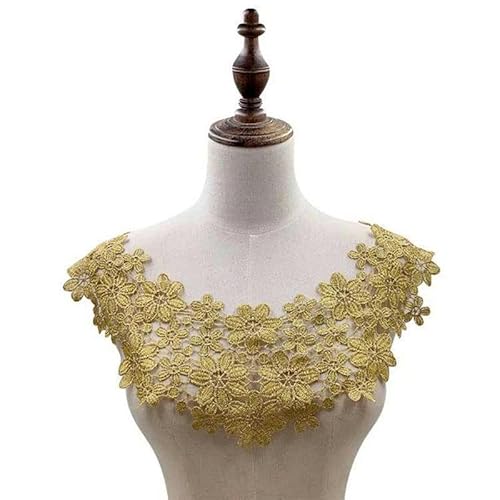 Bestickter Blumen-Halsausschnitt, Halsband, 3D-Stickerei, Spitzenstoff, kleine Blumenspitze, Nähapplikation, Halsband, Bekleidungszubehör, Scrapbooking, 3-1 Stück (Gold) von DIMEIYAN