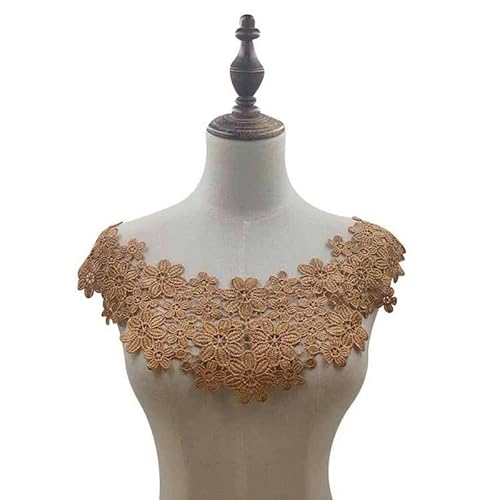 Bestickter Blumen-Halsausschnitt, Halsband, 3D-Stickerei, Spitzenstoff, kleine Blumenspitze, Nähapplikation, Halsband, Bekleidungszubehör, Scrapbooking, 3-1 Stück (Kaffee) von DIMEIYAN