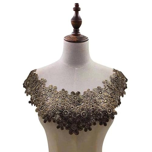 Bestickter Blumen-Halsausschnitt, Halsband, 3D-Stickerei, Spitzenstoff, kleine Blumenspitze, Nähapplikation, Halsband, Bekleidungszubehör, Scrapbooking, 3-1 Stück (Kupfer) von DIMEIYAN