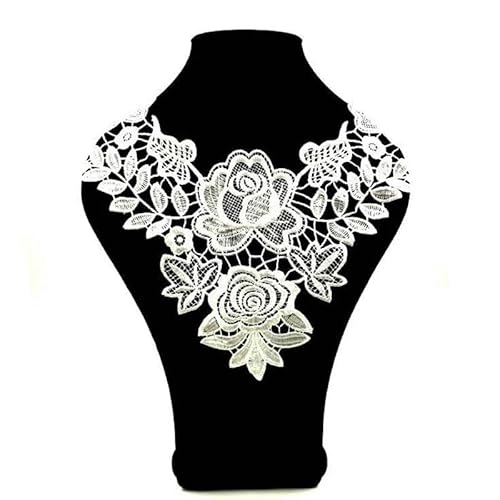 Bestickter Blumenausschnitt, Halsbandbesatz, bestickter Spitzenstoff, künstlicher Kragen, Halsausschnitt, Kragenapplikation, Stickerei, Nähen, Stoff, DIY-Zubehör, 10–32 x 32 cm (07) von DIMEIYAN