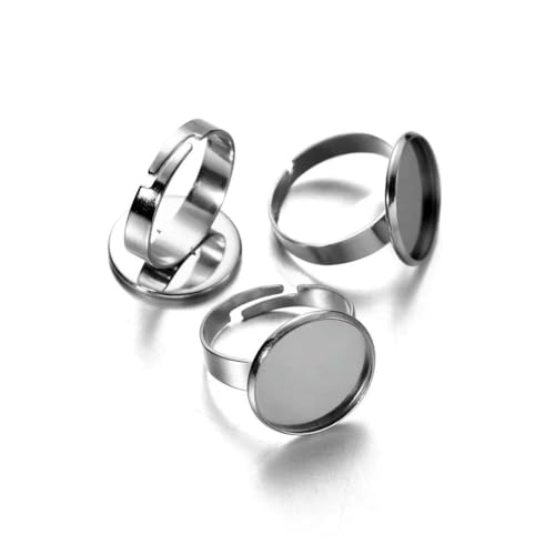 DIMEIYAN Lünetten-Rohlinge, Anhänger, Edelstahl, verstellbar, blanko, Ringsockel, passend für 10/12/14/16/18/20/25 mm, Glas-Cabochon-Tablett für DIY-Ring-Schmuckherstellung (Stahl, 10 mm) von DIMEIYAN