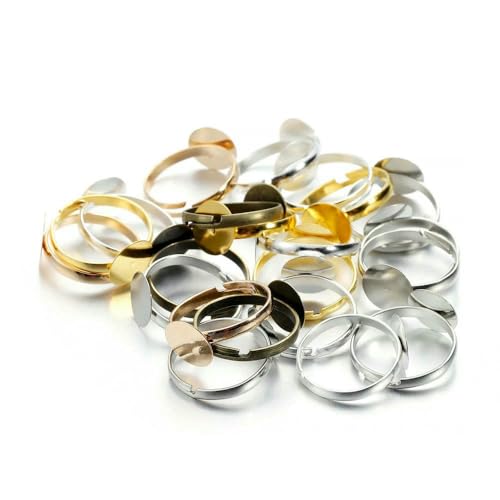 Lünetten-Rohlinge, Anhänger, 20 Stück/Los, 5 Farben, 10 mm, verstellbarer flacher Ringsockel, blanko, Schmuck, Blanko-Ringe, Fassung für Bastelbedarf (gemischt) von DIMEIYAN