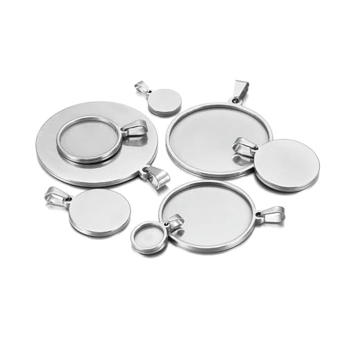 Lünettenrohlinge, Anhänger, 5 Stück, Edelstahl, rund, blanko, für Anhänger, Tablett, 15/20/25/30/35/40 mm, Cabochon-Camee-Sockel, Schmuckherstellung, Zubehör (Stahlfarbe, Innendurchmesser 40 mm) Lünettenrohlinge, Anhänger, 5 Stück, Edelstahl, rund, blanko, für Anhänger, Tablett, 15/20/25/30/35/40 mm, Cabochon-Camee-Sockel, Schmuckherstellung, Zubehör (Stahlfarbe, Innendurchmesser 40 mm) von DIMEIYAN