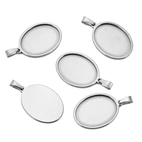 Lünettenrohlinge, Anhänger, 5 Stück/Los, Edelstahl, ovale Basis für Anhänger, 13/18/20/30 mm, Cabochon-Blanko-Sockel, Schmuckherstellung, Zubehör (Stahl, 13 x 18 mm) von DIMEIYAN