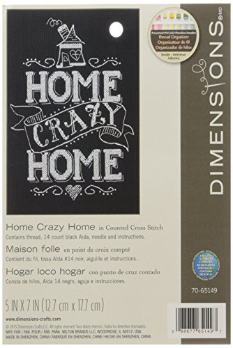 Dimensions Maße Crazy Home Gezählt, X Stitch, 100% Baumwolle, Schwarz, 12,7 x 17,7 x 0,1 cm, 100, 12.7 x 17.7 x 0.1 cm von Dimensions