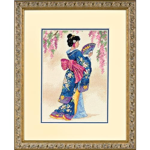 Dimensions Gold Collection – Kreuzstich-Set mit Zahlenangaben – Elegant Geisha – 06953 – Handarbeit für Erwachsene – Aida-Stoff (Fadenzahl 18) – 13 x 18 cm von Dimensions