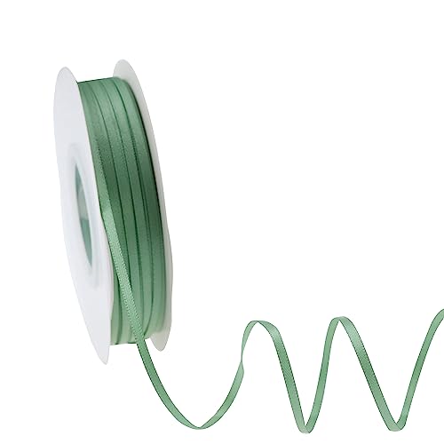 DINDOSAL Dünnes Salbeiband, 0,3 cm, schmales, grünes Seidenband, doppelseitiges Satinband für Hochzeitsdekoration, dünnes Band zum Basteln, Aufhängen, Weihnachtsschmuck – 91,4 m von DINDOSAL