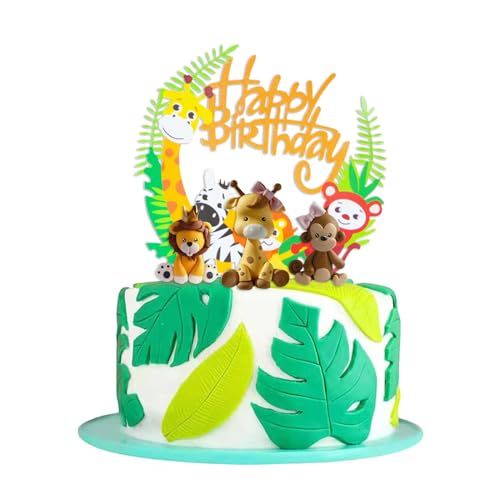 Tortendeko Wald Tiere, 4 Stück Tortendeko 1. Geburtstag, Zoo Tier Cake Topper, safari zoo Dschungel Tortendeko, Tier-Kuchen-Dekorationen,für Dschungel-Safari-Themen-Geburtstag-Party-Baby-Dusche von DINGFENG