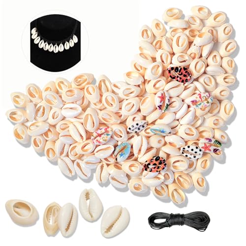 DINGPAI 160 Stück weiße, natürliche spiralförmige Muschelperlen, offene Rückseite, farbige Muschelperlen, glatt geschnitten, Kaurimuscheln mit schwarzer gewachster Baumwollkordel für Bastelarbeiten DINGPAI 160 Stück weiße, natürliche spiralförmige Muschelperlen, offene Rückseite, farbige Muschelperlen, glatt geschnitten, Kaurimuscheln mit schwarzer gewachster Baumwollkordel für Bastelarbeiten von DINGPAI