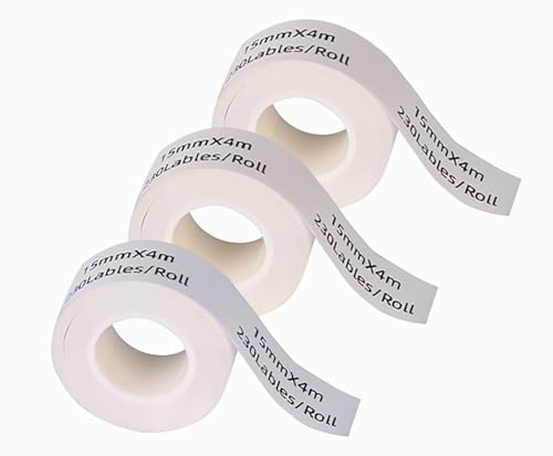 DINGYI 3 Rollen kompatibles D35 Etikettenmacher-Bänder, kontinuierlich, transparent, 15 x 40 mm, 230 Etiketten, Thermodruckerpapier für Büro, Schule (weiß, 15mm x 4m + 3R) von DINGYI