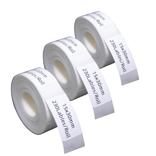 DINGYI D30 Etikettenband, kompatibel mit D30 Etiketten, 3 Rollen, weiß, selbstklebend, wasserdicht, 15 x 30 mm, 690 Etiketten, Thermodruckerpapier für Büro (3, 15 x 30 mm) von DINGYI