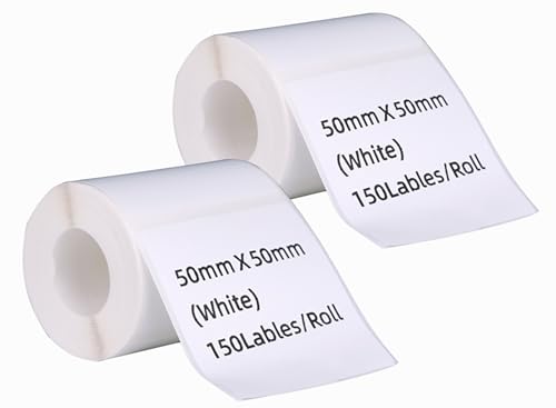 DINGYI Thermo-Etiketten, kompatibel mit M110/120 Druckeretiketten, weiß, klebend, wasserdicht, Thermodruckerpapier für Barcode, Einzelhandel, Zuhause, Büro, Geschäft, 2 Rollen (2, 50 x 50mm) von DINGYI