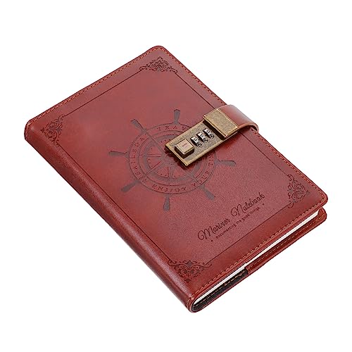 DINHEAROM 1 Stück Retro PU Notizbuch mit Passwortschloss Vintage Notizblock für Schule Büro und Reisen Tagebuch für Alltägliche Planung Braun Leicht und Tragbar von DINHEAROM