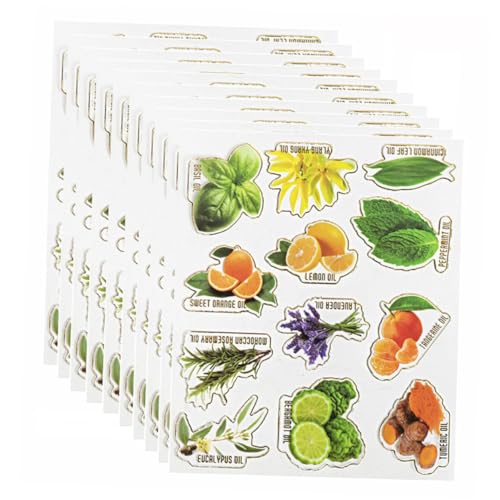 DINHEAROM 10Blätter Selbstklebende Etiketten für Ätherische Öle Teiliges mit Wasserdichten Flaschenaufklebern für Aromatherapie für Parfüm und DIY Projekte von DINHEAROM