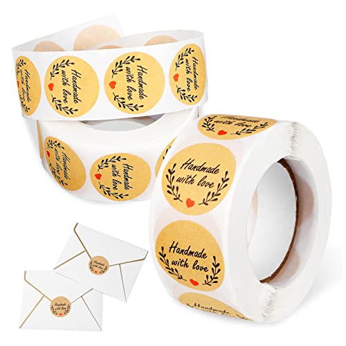 DINHEAROM 2Rollen Kraftpapier Aufkleber mit Handgefertigten Liebesaufklebern Aufkleber für Backverpackungen Geschenktüten und Kreative DIY Projekte von DINHEAROM