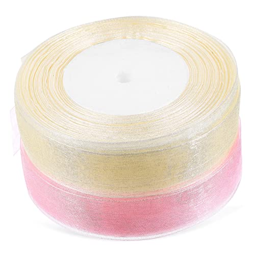 DINHEAROM 2Rollen Transparente Geschenkbänder für Dekoration Blumenarrangements Hochzeit und Geschenkverpackung und Pfirsichfarben von DINHEAROM