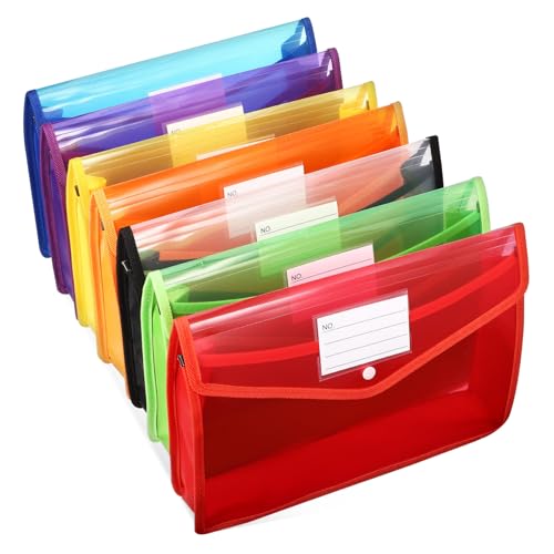 DINHEAROM 7Stücke Dokumententasche Teilig mit Knopfverschluss Erweiterbare Transparente Datei Organizer mit Etikettentasche für Büroorganisationsbedarf und Dokumentenaufbewahrung von DINHEAROM