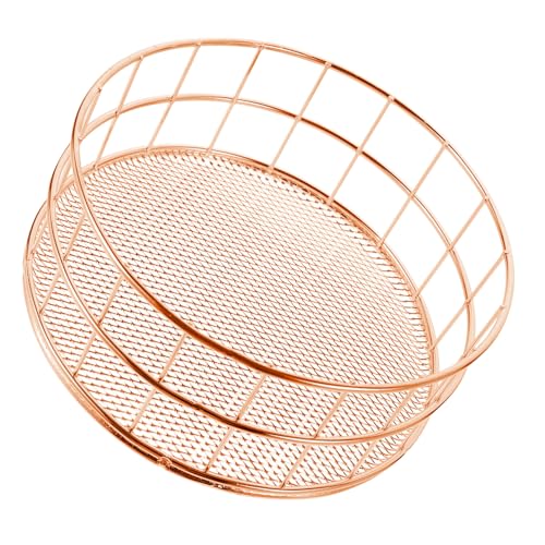 DINHEAROM Aufbewahrungskorb Rosegold mit Abtropf design Kompakter Organizer für Bad und Büro Praktischer Staurahmen mit Griff Platzsparender Drahtkorb für Vielseitige Nutzung von DINHEAROM