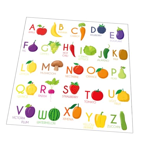 DINHEAROM Englisches Alphabet Aufkleber für Selbstklebende für Klassenzimmer Vorschul Poster mit Früchten und Gemüse Lernmaterial für Kinderzimmer Dekoration von DINHEAROM