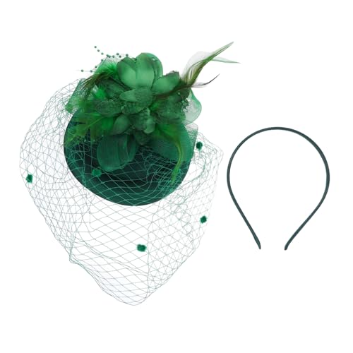 DINHEAROM Vintage Fascinator Haarclip und Haarreif mit Netzstoff Kleiner Hut für Damen Eleganter Haarschmuck für Party Hochzeit und Tea Party Modisches Accessoire in Dunkelgrün Romantisches von DINHEAROM