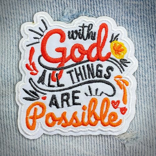 Aufnäher mit Aufschrift "With God All Things are Possible", motivierend, christlich, bestickt, Glaube, Bibelvers zum Aufnähen/Aufbügeln, Stickerei-Aufnäher für Jacken, Rucksäcke, Hüte, Uniform von DINKOUTER