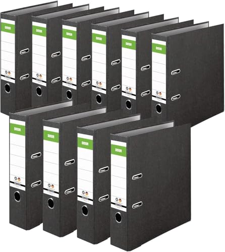 Original DINOR Ordner-Wolkenmarmor-Recycling - Made in Germany. 10er Pack 8 cm breit DIN A4 schwarz Aktenordner Briefordner Büroordner Pappordner Schlitzordner Grüner Balken Blauer Engel von DINOR