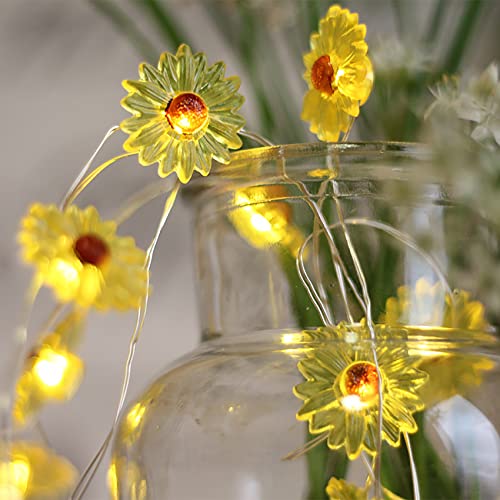 DINOWIN Blumen Lichterketten Batteriebetrieben für Schlafzimmer 9.8ft 20 LED Spiegel Dekorative Fee funkelnd Lichterkette für Wohnzimmer Vorhang, Terrasse (Gelbe Sonnenblume) von DINOWIN