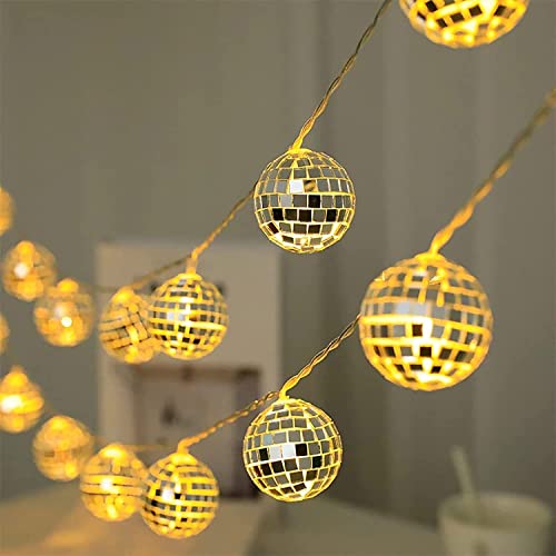 DINOWIN LED Discokugel Lichterkette 1,5 m 10 LEDs Discokugel Spiegelkugel Lichterketten Batterie Deko für Weihnachten Party Garten Hochzeit (Warmweiß) von DINOWIN