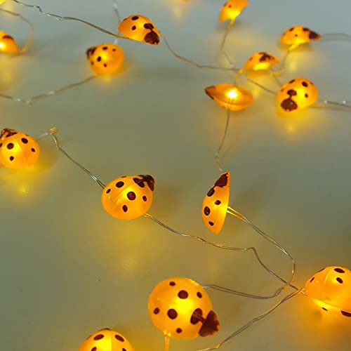 DINOWIN LED Lichterkette Marienkäfer Design 9.8Ft 30 LED Ladybird LEDs Kupferdraht Lichterketten Akku Maikäfer DIY Weihnachten Lichterkette für Zimmer, Garten, Party, Weihnachten (Gelb) von DINOWIN