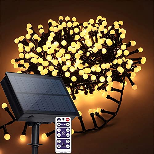 DINOWIN Lichterkette Außen Solar mit Fernbedienung 5M 250 LED Cluster Weihnachtsbeleuchtung außen 8 Modi Lichterkette für Weihnachten Party Hochzeit Garten (Warmweiß) von DINOWIN