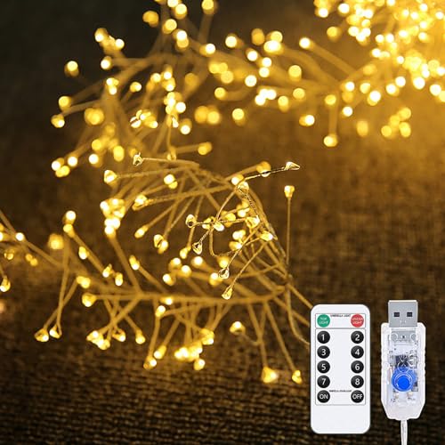 DINOWIN Lichterkette USB-betrieben Außen Innen 29.5Ft 300 LED Cluster Micro Lichterkette mit Timer, 8 Modi Weihnachten Kleine Lichterkette für Balkon, Hochzeit, Party Décor (Warmes Weiß) von DINOWIN