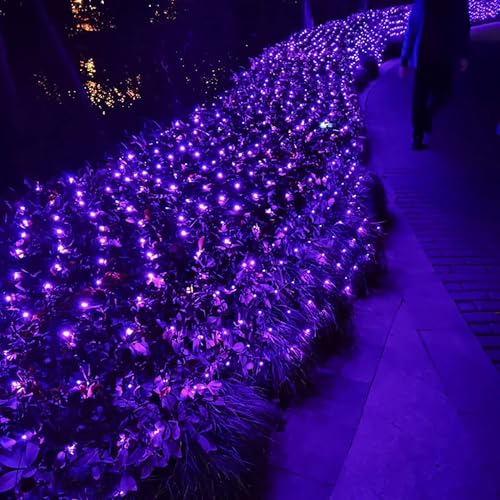 DINOWIN Lichternetz Außen Batteriebetrieben 2x3M 192LED Garden Net Lichter 8 Modi Dekoration Beleuchtung Wasserdicht Netz Lichtervorhang für Halloween Weihnachten Hochzeit Party (Lila) von DINOWIN
