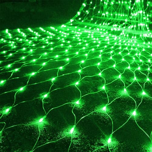 DINOWIN Lichternetz Außen Batteriebetrieben 6x4M 672LED Garden Net Lichter 8 Modi Dekoration Beleuchtung Wasserdicht Netz Lichtervorhang für Halloween Weihnachten Hochzeit Party (Grün) von DINOWIN