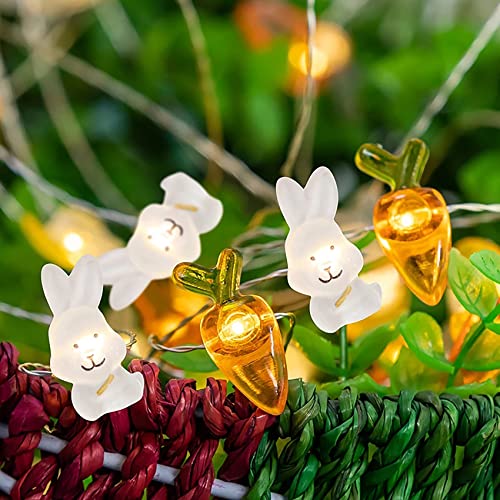 DINOWIN Ostern Hase Lichterkette 10 Fuß 30 LEDs Kaninchen Osterdeko batteriebetrieben Osterhase Kupferdraht Lichterkette Ostereier Lichter Deko für Schlafzimmer Wand Party DIY (Rettich) von DINOWIN