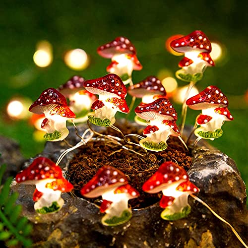 DINOWIN Pilz Dekor Licht 30 LED Pilz Lichterkette Batteriebetrieben mit Dimmbar Remote Timer Lichterkette für Weihnachtsbaum Hochzeit Party Innen (Pilz) von DINOWIN